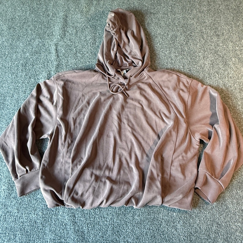Athleta Velour Hoodie Mauve Purple Velvet Cropped Sweatshirt Womens Large